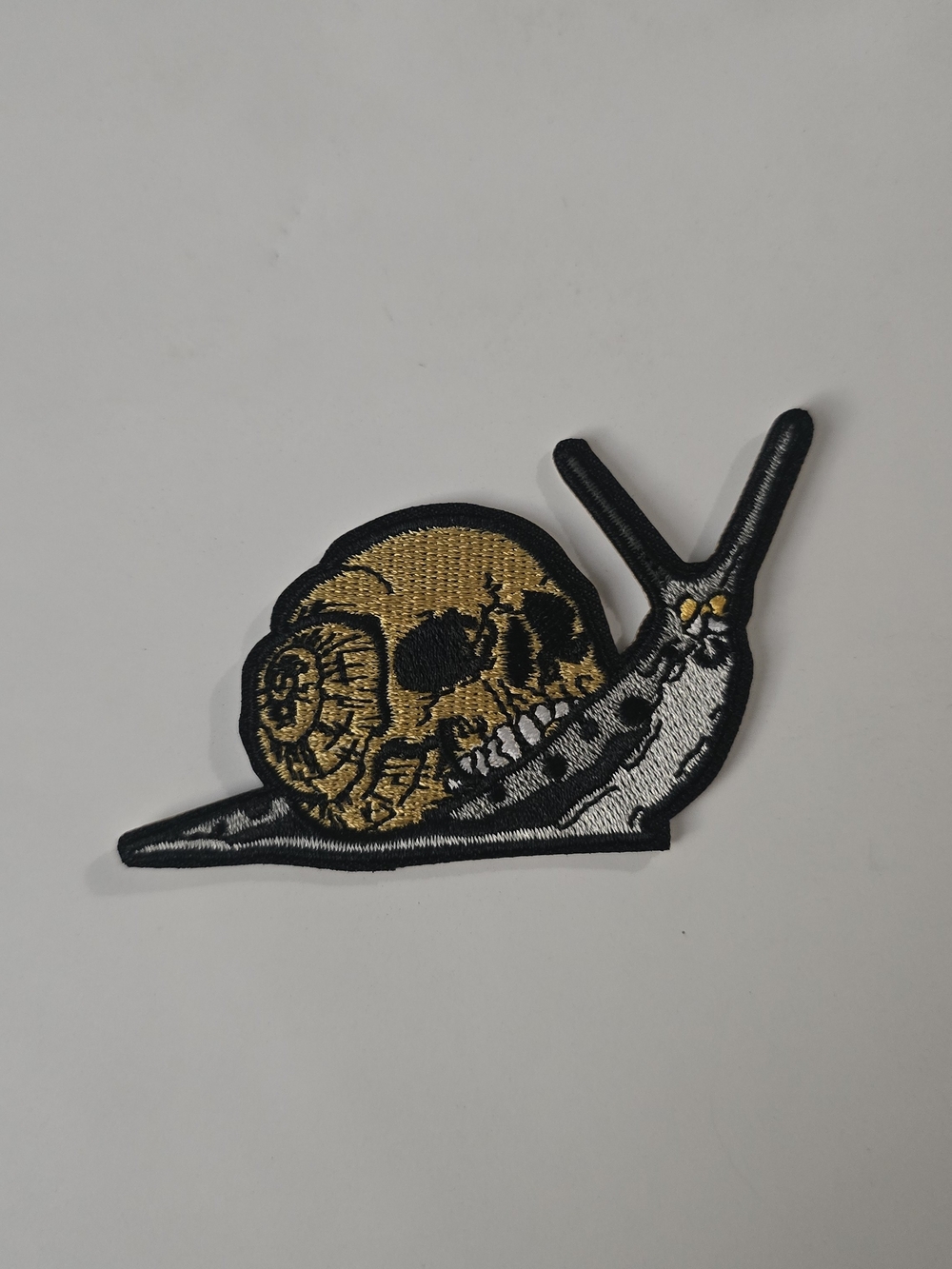 Gold & Black Snail Skull Embroidered Patch - Hair Accessory